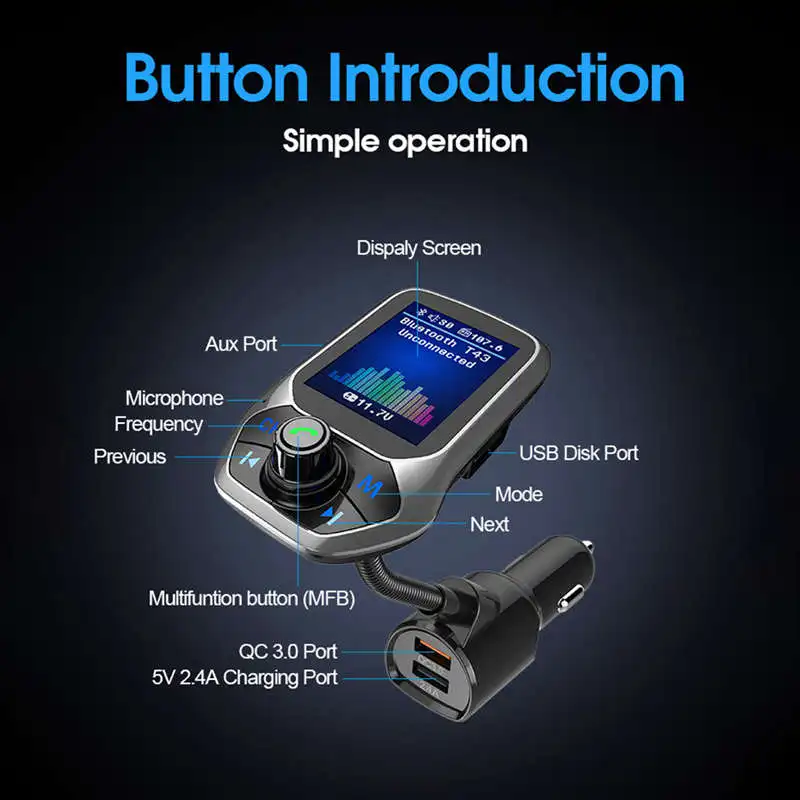 T43 Автомобильный Bluetooth MP3-плеер Hands-Free вызов type-C зарядное устройство fm-передатчик Strik