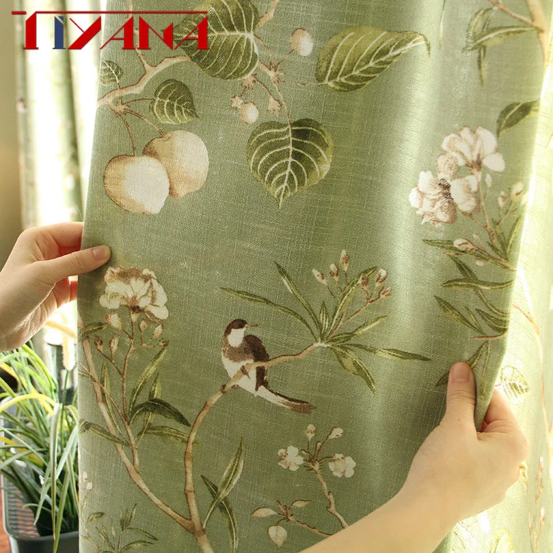 American Country Style Bird Print Curtains For Living Room Bedroom