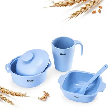 

Kids Tableware Set Baby Bowl Environmentally Friendly Dinnerware Set 4 PCS Wheatstraw Spoons Environmental Protection