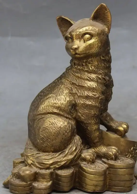6710550++8&quot Chinese Bronze Wealth Yuanbao Money Carving Animal Cat Mao Moggy Pussy Statue | Дом и сад