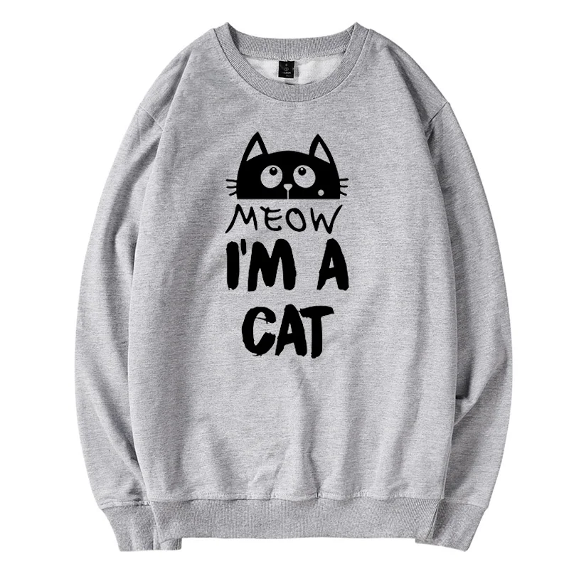 Besikom I'm A Cat напечатанный Женский свитшот Черный Повседневная осенняя одежда плюс размер Графический женские толстовки выше размера