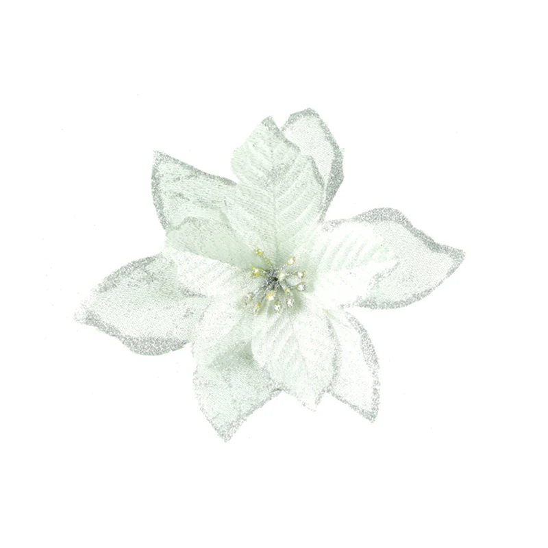white D-20 шт. Искусственные цветы с блестками, искусственный цветок, искусственный орнамент, подвесное украшение на рождественскую елку - Цвет: white