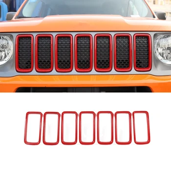 

For Jeep Renegade 2019 2020 Front Mesh Grille Decoration Cover Stickers Car External Accessories Car Styling ABS Black Red 7pcs