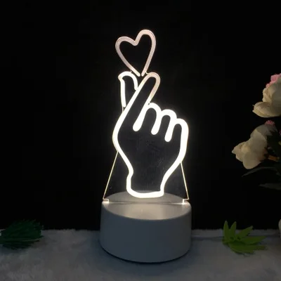Hand 3D прозрачный Acrtlic мини-стол, креативный стерео подарок, светодиодный ночник, Мультяшные животные, любовь, маленькая форма, лампа, белая основа - Цвет абажура: Hand