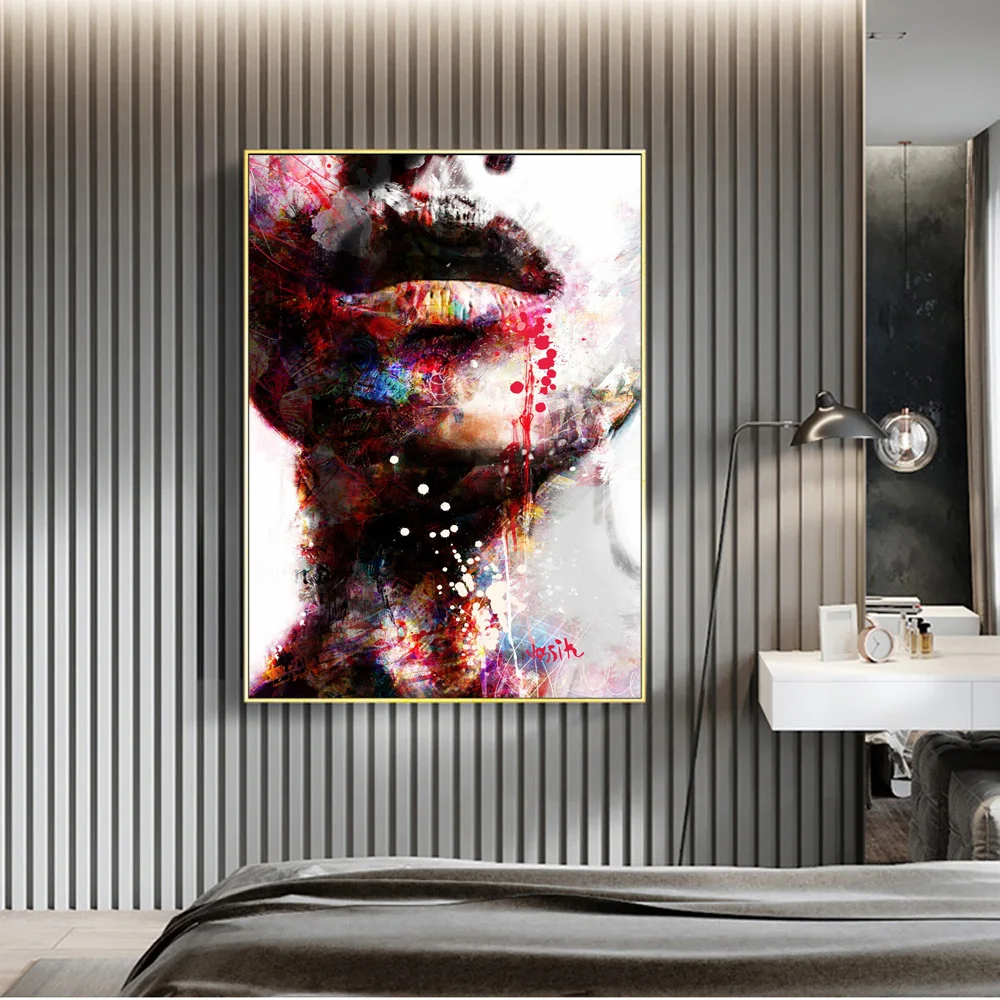 

Abstract Girl Griffiti Portrait Sexy Lips Pop Art Canvas Painting Cuadros Posters and Prints Wall Art Pictures for Living Room