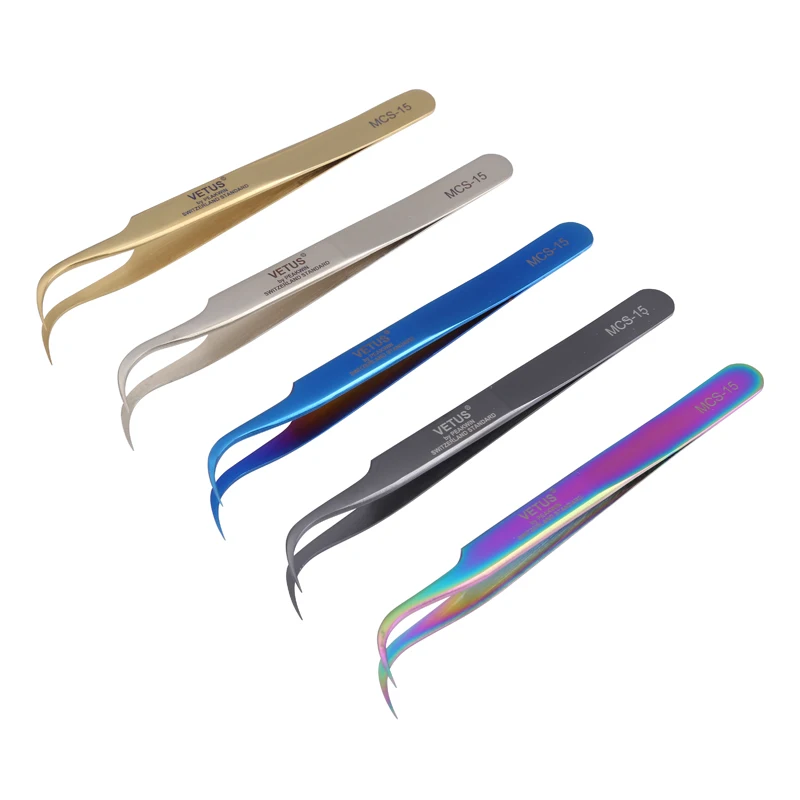 Vetus MCS-15 Industrial Precision Anti-static Tweezer High Hardness Curved Tip Stainless Steel Forceps for Phone Repair Tool