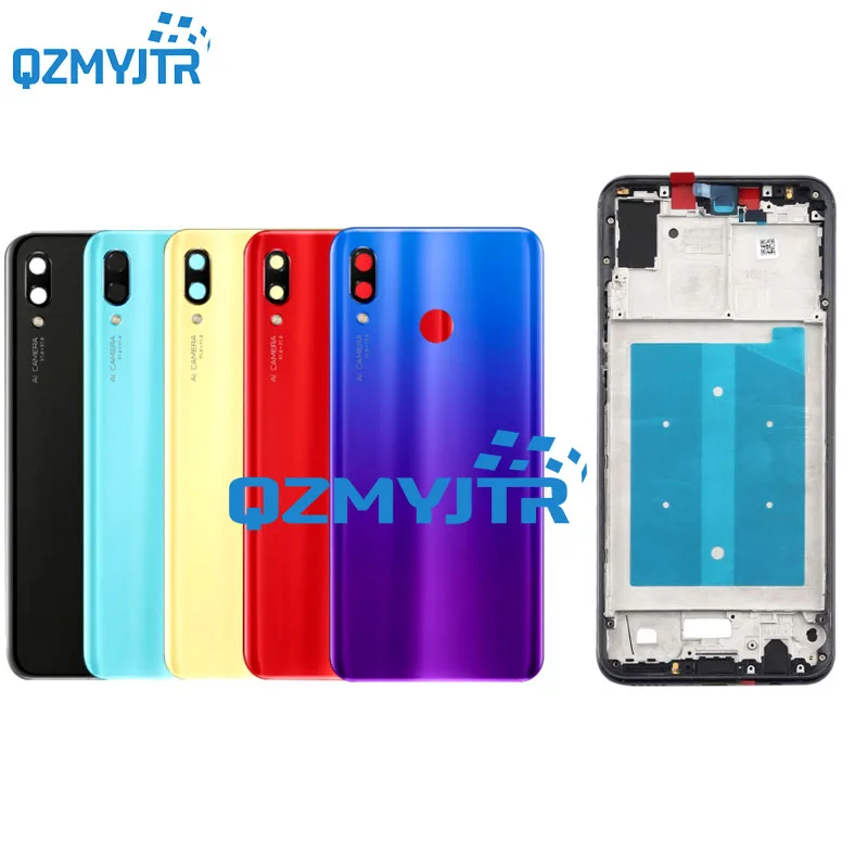 For Huawei nova 3 PAR-LX1 INE-LX2 PAR-AL0 Middle Frame front lcd Housing Cover Bezel Plate Chassis+Battery Back cover glass door - Цвет: 2 together red