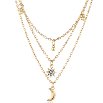 

Bohemian Jewelry Moon Star Multi Layer Beaded Pendant Necklace Female Fashion Vintage Gift