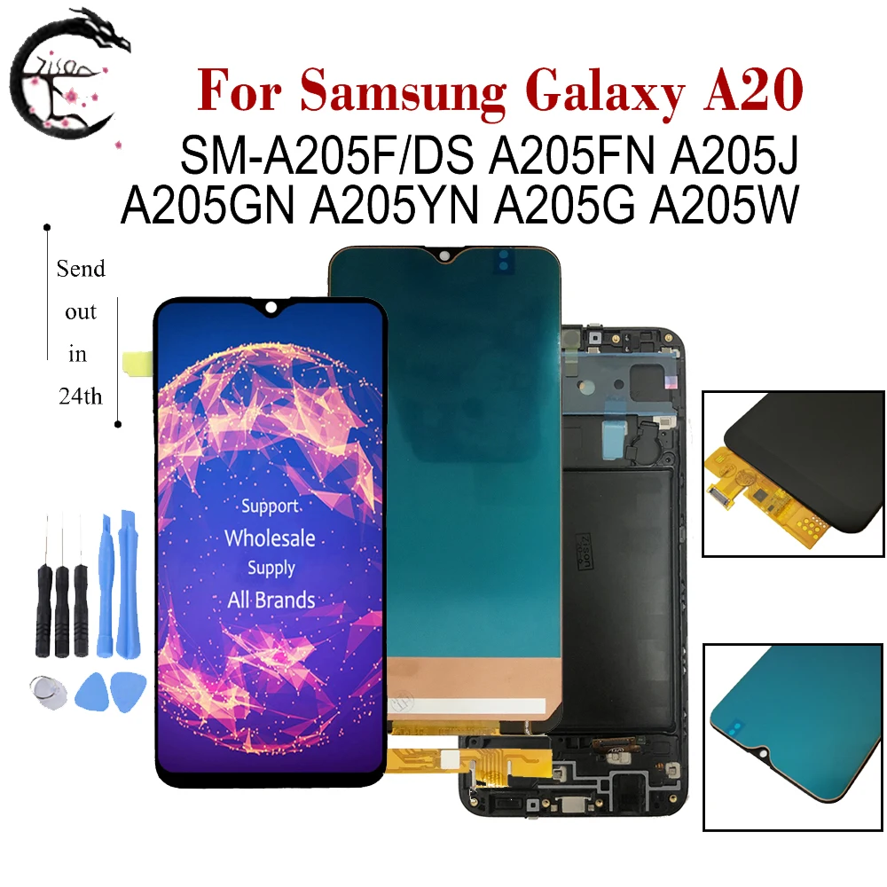 ЖК-дисплей с рамкой AMOLED для SAMSUNG Galaxy A20 дисплей SM-A205F/DS A205FN A205YN A205 ЖК-экран сенсорным