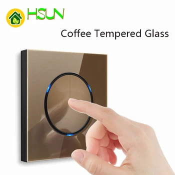 

Coffee Tempered glass switch 1 2 3 4 gang 2 way Light pressure Wall Switch Socket With LED lights Household
