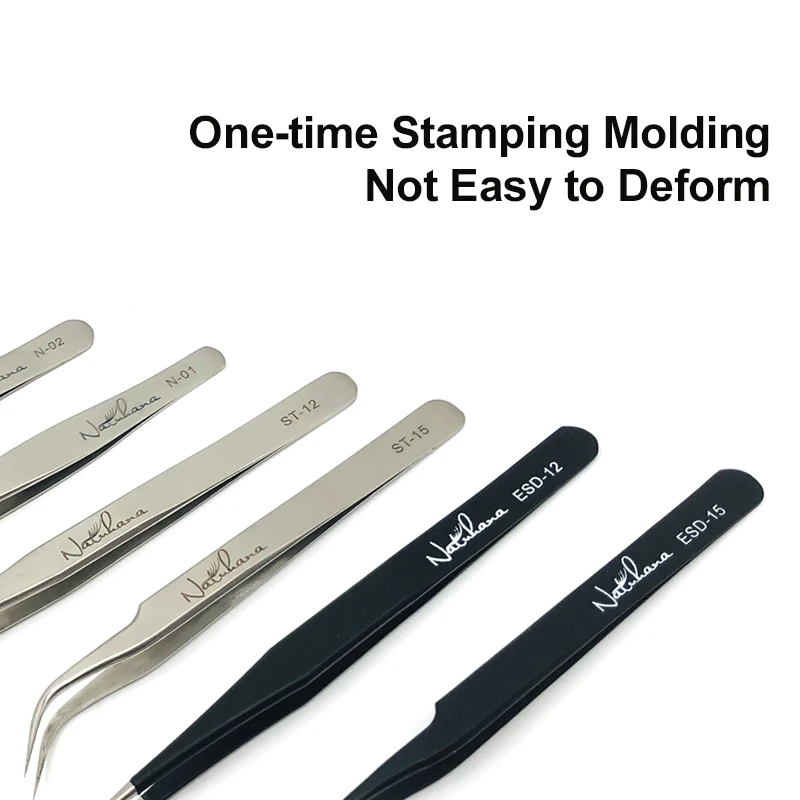 NATUHANA Anti-static Straight Eyelash Extension Tweezers Industrial Precision Curved Straight Lash Eyebrow Tweezers Makeup Tool 3