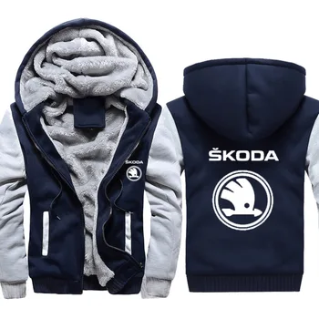 

Hoodies Men Skoda Car Logo Print Jacket Mens Hoodies Casual Winter Thicken Warm Fleece cotton Zipper Raglan Coat Male Tracksuits