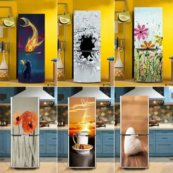 

3D Self Adhesive Fridge Door Cover Wallpaper Dishwasher Fridge Wrap Sticker Kid's Art Fridge Door Cover Sticker Dropshipping