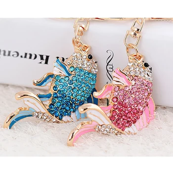 

Exquisite Enamel Crystal Fish Key Chains Holder Goldfish Bag Buckle HandBag Pendant For Car Keyrings KeyChains