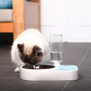 

Pet Cat Dog Feeder With Double Bowl Feeding Automatic Drinking Stainless Steel Feeding Bowl Basin Pets Dogs Food Water Dispenser