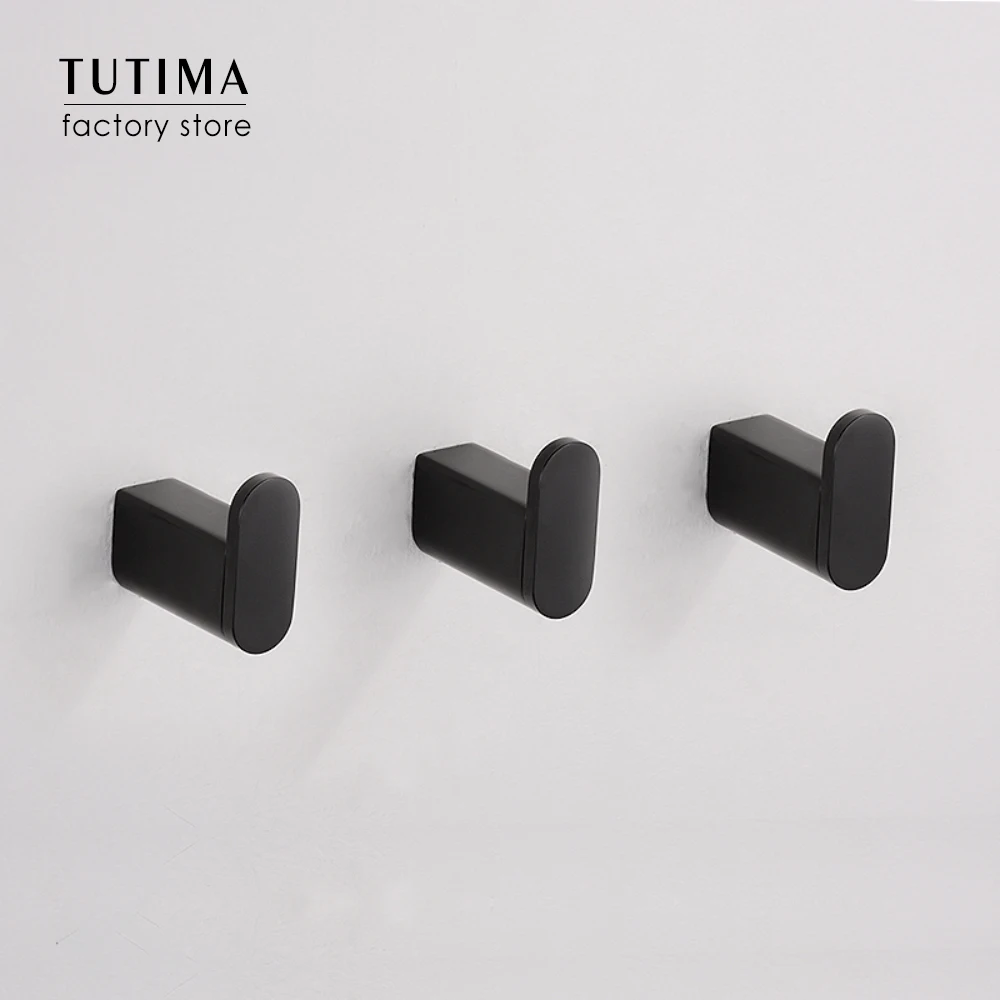 Tutima Matte Black 3-Piece Set Bathroom Accessories 304 Stainless Steel Wall Mount Toilet Paper Holder Towel Bar Ring Robe Hook
