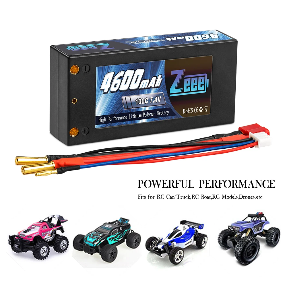 Zeee 2S Lipo Battery 7.4V 5200mAh 50C Hard Case With XT60 Plug - 2 Pack For 1/8 1/10 RC Cars