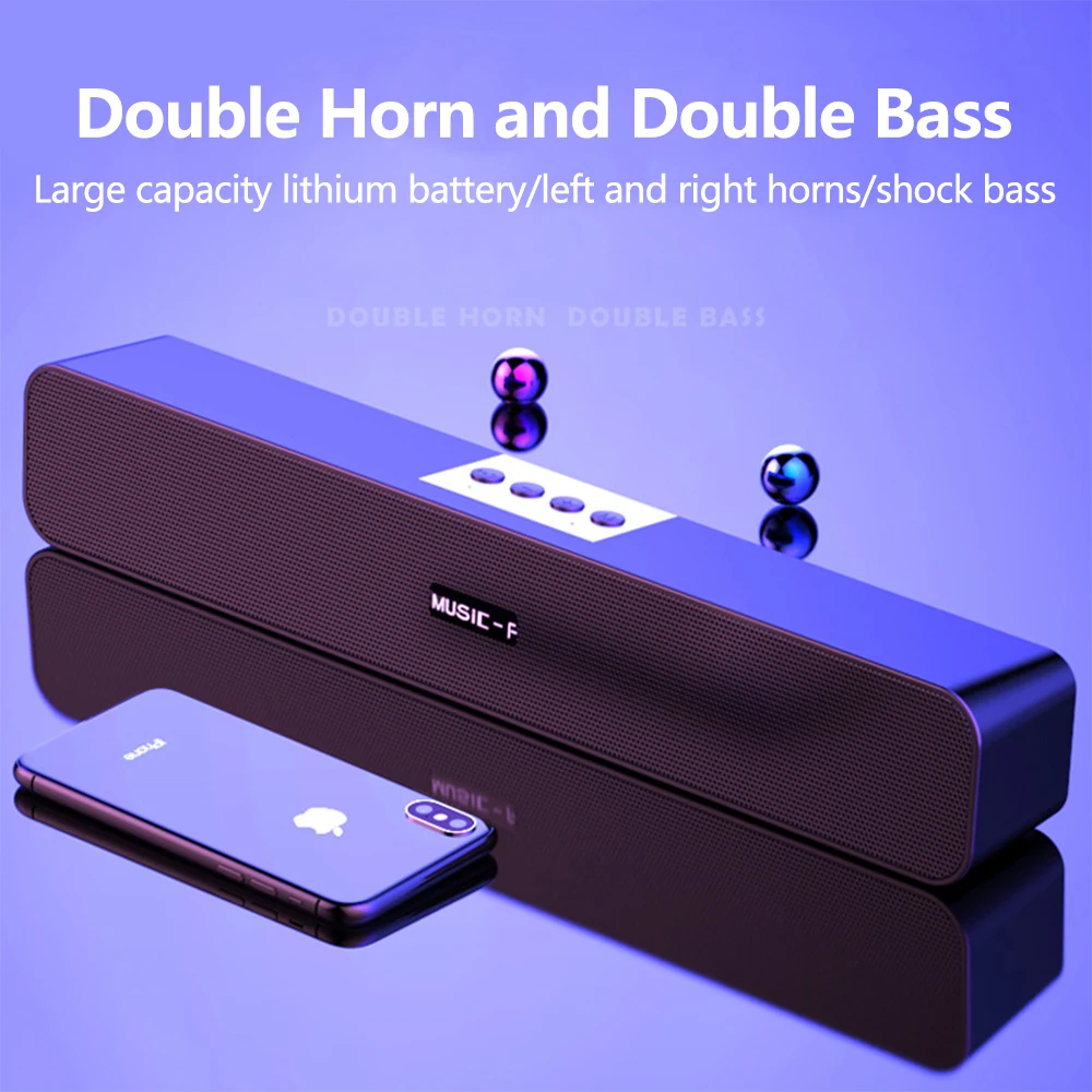 

10W TV Sound Bar Wired and Wireless Bluetooth Home Surround SoundBar 12h Playtime With Bass FM Radio TF Card USB Music