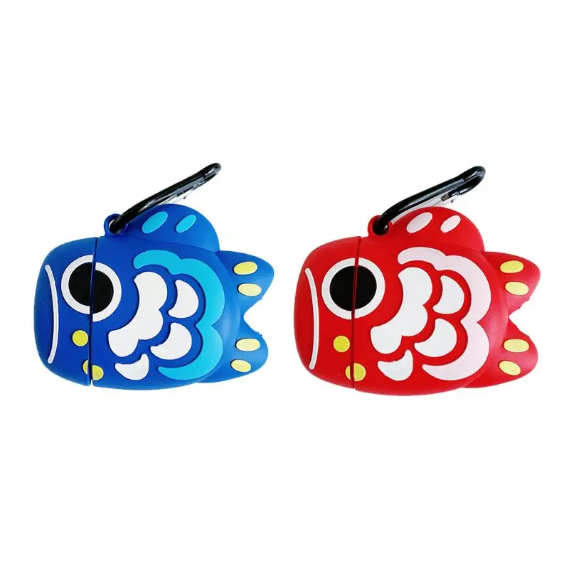 

Cute Carp Pattern Protective Case Silicone Cover with Carabiner for AirPods 1/2 for smart watch