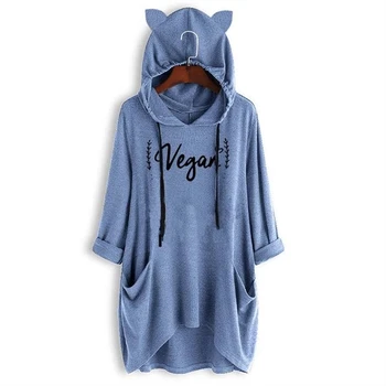 

New T-Shirt For Women Vegan Letters Print Mid Sleeve Hooded T-Shirt Top Harajuku Tops T-Shirt Female Cute Femme Punk Cotton