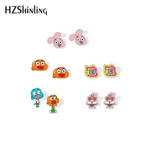 Новинка, серьги из акрила с изображением удивительного мира Гамбола, забавные серебряные серьги в стиле аниме, серьги-гвоздики из эпоксидной смолы
