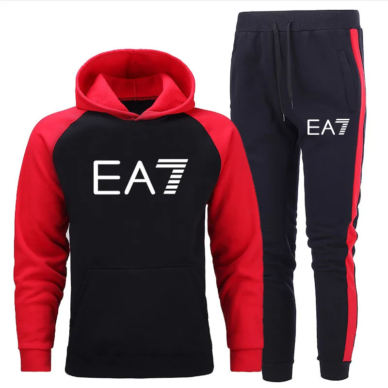 

Stitching Suit Sportswear Men's Autumn And Winter New 2-Piece Hoodie + Pants Jogging Fitness Sportswear Pullover Track Suit