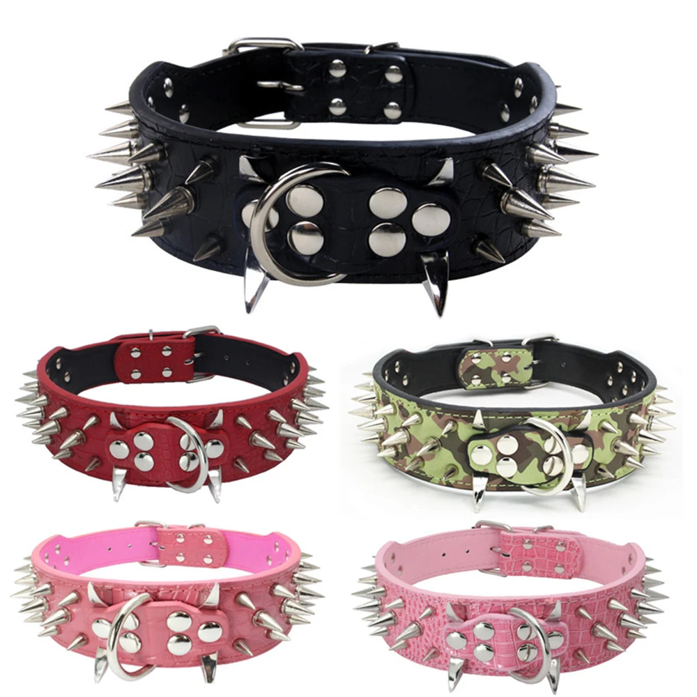 

Spiked Studded Small Large Dog Collar Rivet Accessory Hond Neck Strap For Puppy Necklace Leather PU Pitbull Bulldog Pet Supplies