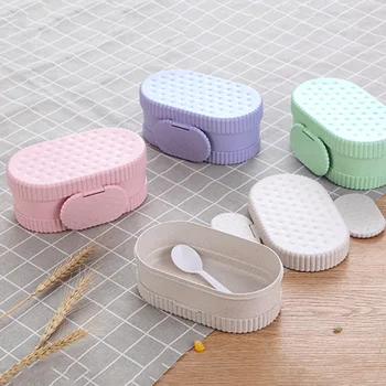 

Portable Lunch Box 2 Layer Wheat Straw Bento Boxes with spoon Microwave Dinnerware Food Storage Container kitchen Food box