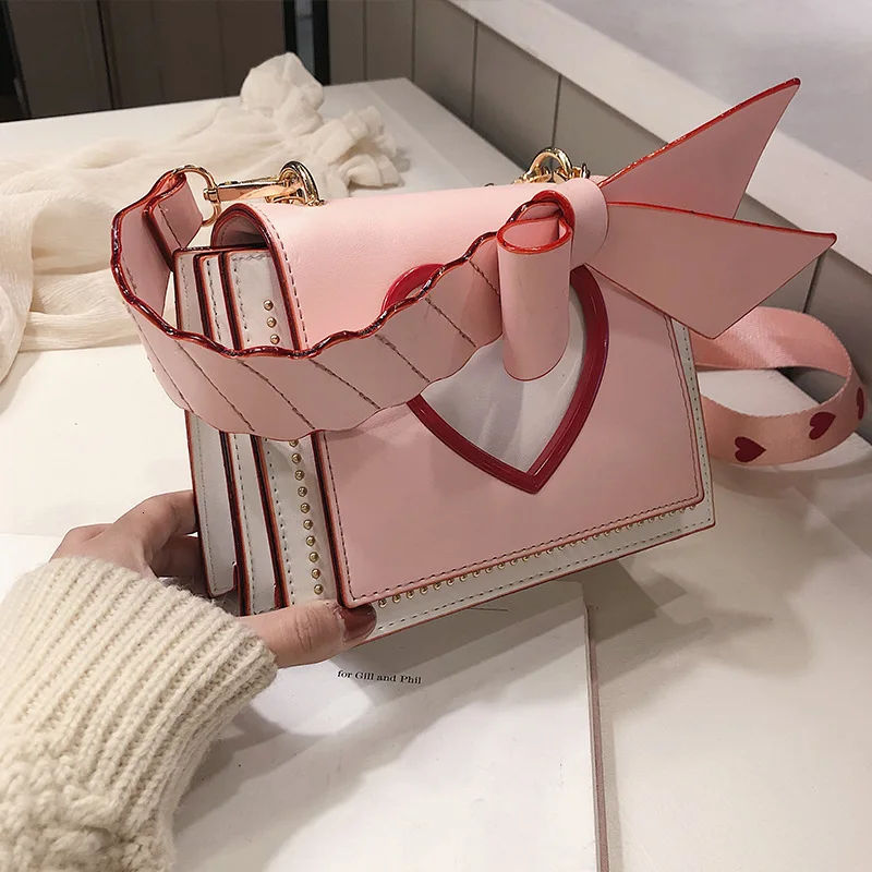 

Heart Cute Women's Bag Over Shoulder Lady Handbag Girl's Fashion Crossbody Bag PU Flap Brand Designer High Quality Messenger Bag