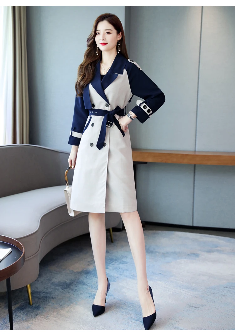 Женская ветровка в клетку с отложным воротником, пальто, повседневный длинный осенний Тренч с карманами, зимняя теплая верхняя одежда с поясом, пальто для женщин - Цвет: picture color