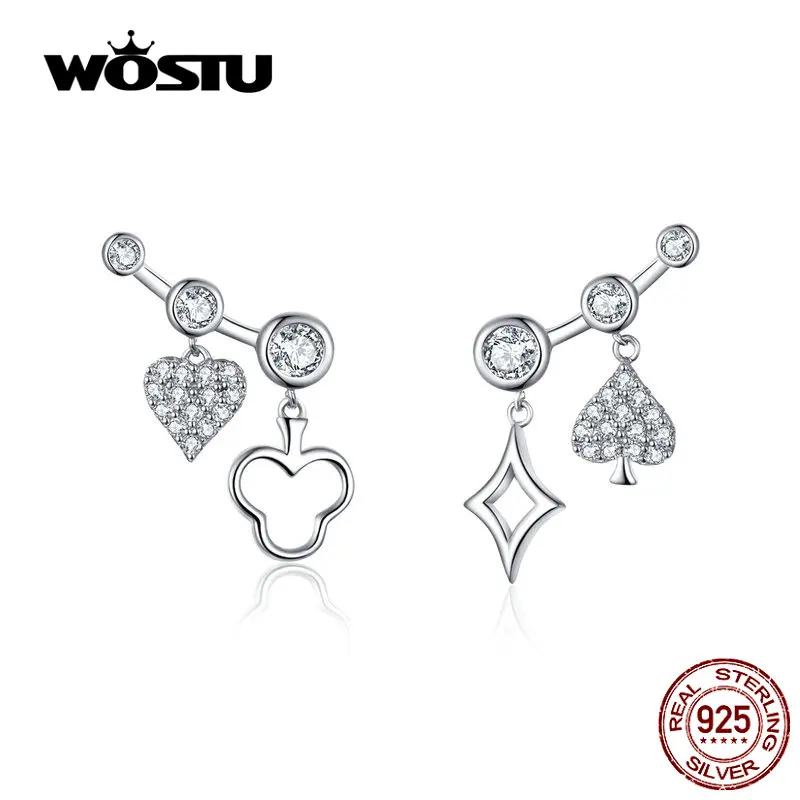 WOSTU Новое поступление Poker серьги гвоздики подлинные 925 пробы Серебро CZ Сердце Любовь& Слива цветущие серьги для женщин CTE145