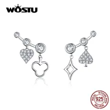 WOSTU Новое поступление Poker серьги гвоздики подлинные 925 пробы Серебро CZ Сердце Любовь& Слива цветущие серьги для женщин CTE145