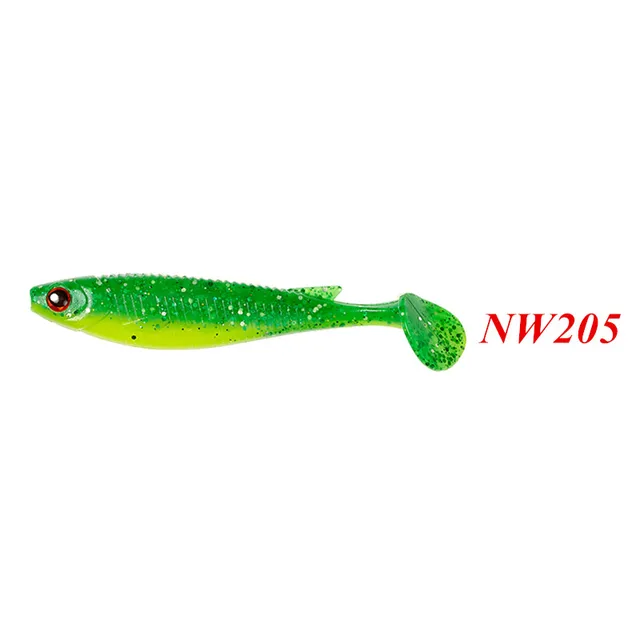 Noeby 3 in environ 7.62 cm T-shape Paddle Tail Soft Appât//Leurre 6pc vert émeraude//clair