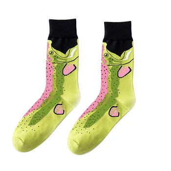 

Printed Autumn Cotton Blend Elastic Non Slip Colorful Sport Jacquard Weave Breathable Middle Tube Men Socks Absorb Sweat Warm