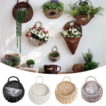 

Flower Planter Wall Hanging Wicker Rattam Basket Garden Vine Pot Indoor Plants Holder