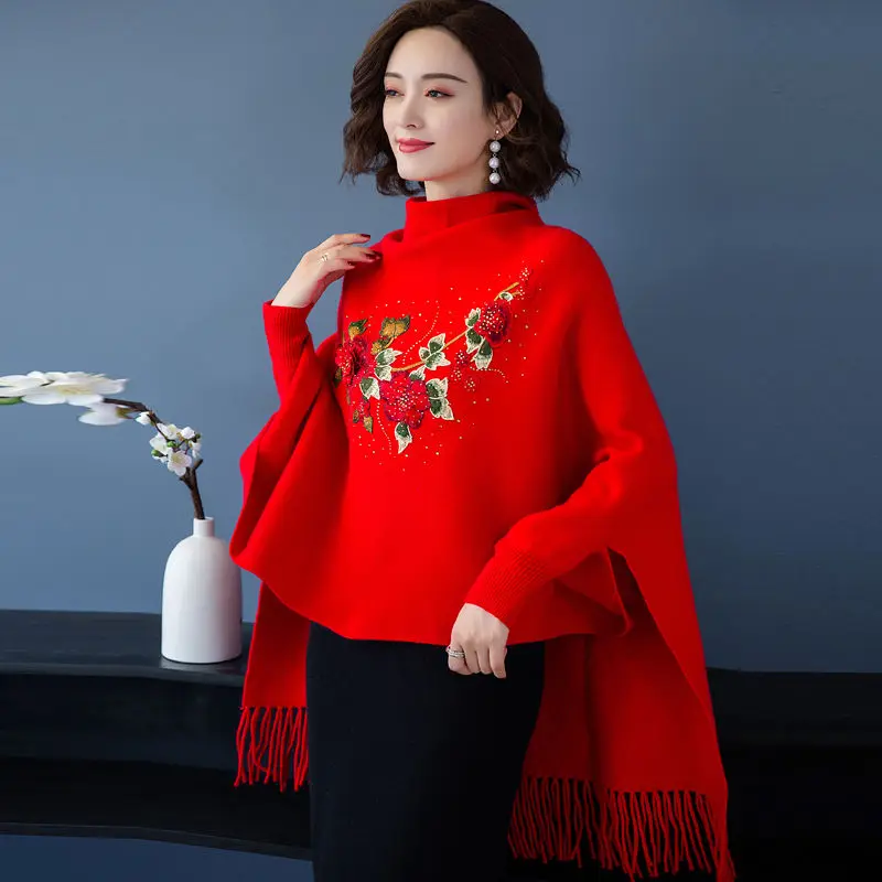 #^Special Price Cashmere shawl women autumn and winter 2019 new shawl knit cardigan embroidered wool cape coat with cheongsam #^Special Price Cashmere shawl women autumn and winter 2019 new shawl knit cardigan embroidered wool cape coat with cheongsam