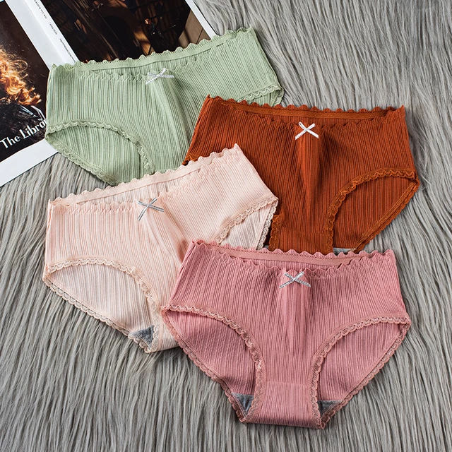 Women's Cotton Underwear Sexy Lace Panties Seamless Solid Color Briefs  Women's Bow Underpants Mid Waist Invisible Underpants - Panties - AliExpress