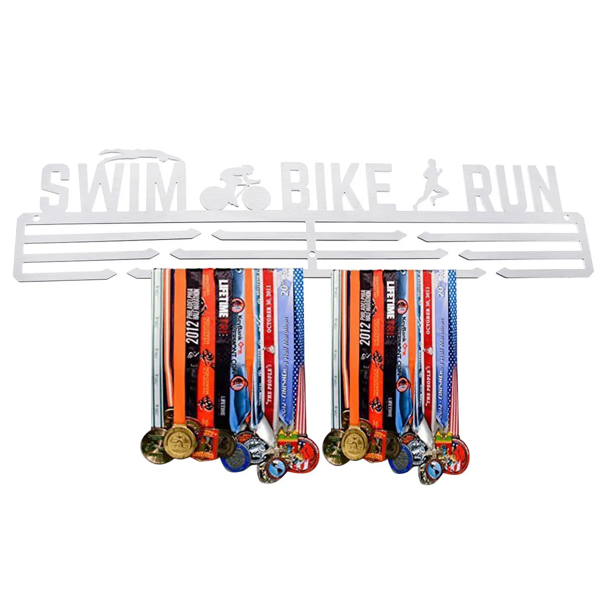 swim bike run 1 шт., вешалка для медалей для гимнастики, стойка для медалей, вешалка для спортивных медалей, держатель медалей из нержавеющей стали 39,8*6,6 см - Цвет: swim bike run
