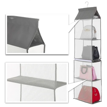 

Hot 4 Pocket Hanging Handbag Organizer Non-woven Detachable Closet Bags for Wardrobe Closet Transparent Storage Bag