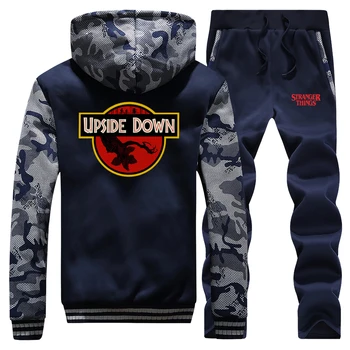 

Stranger Things Hot Sale Winter Fashion Mens Hoodies Camouflage Coat Thick Suit Casual Jackets Zipper Hooded+Pants 2 Piece Set