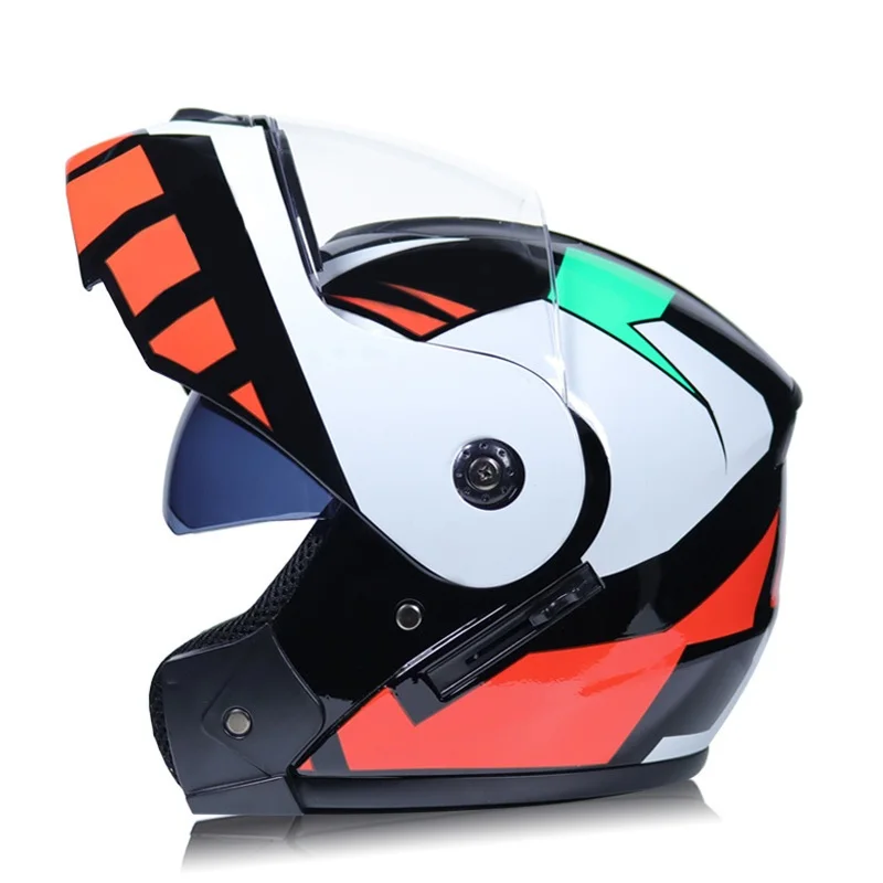 Tricolor clear visor Moto rcycle Шлем S женские флип-ап шлемы moto rbike двойной козырек Шлемы casco moto полное лицо человек мото rcycle рыцарский шлем - Цвет: Tricolor clear visor