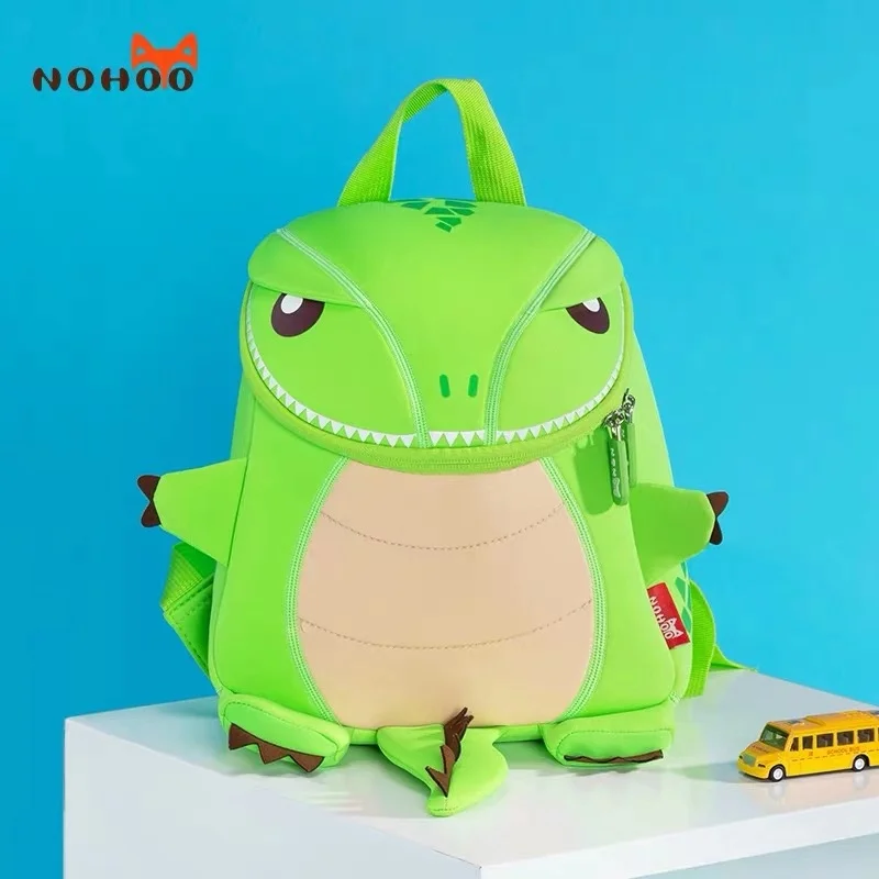 Small Green NOHOO, Детская сумка для мальчиков, 3D динозавр, школьные сумки, высокое качество, рюкзак для детского сада, водонепроницаемая дорожная сумка для детей 2-7 лет, mochila - Цвет: Small Green
