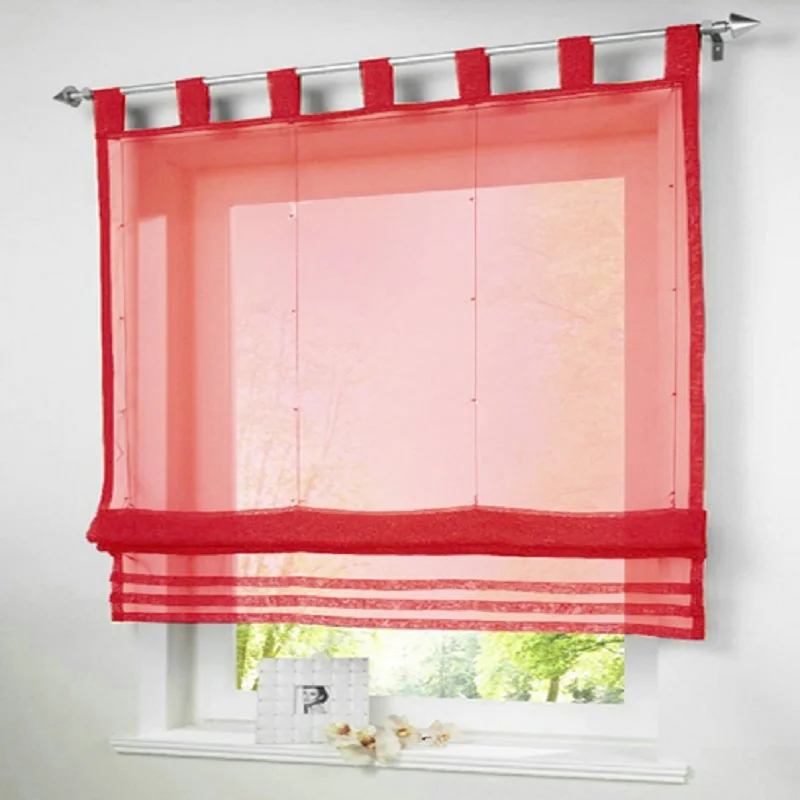 Современная кухонная короткая Тюлевая занавеска Просвечивающая римская занавеска отвесная балдахин экранирующая панель для спальни балкона кухни s окно - Цвет: Красный