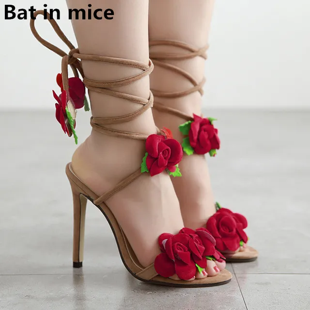

Sexy high heels Women Shoes sandals women Peep Toe lace up flower high heels Wedding dress shoes women mujer Special price W037