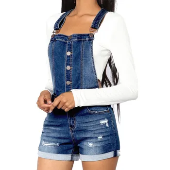 

Women Fashion Casual Button Camisole Solid High Waist Summer Short Jumpsuit Denim Overalls Office Ladies Combinaison#sw