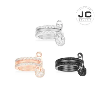 

New Fashion Charms Sterling Silver Original Copy Jewelry,Silver Safety Pin Ring For Women With Mono Logo Glamour Zircon Gift
