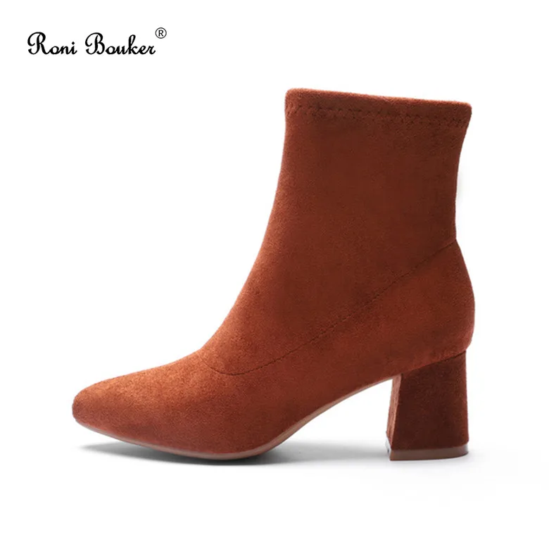 Roni Bouker/женские замшевые ботильоны; женские мягкие ботинки на среднем каблуке; сезон осень; коллекция года; женская обувь коричневого цвета; Прямая поставка - Цвет: Brown Single Inside