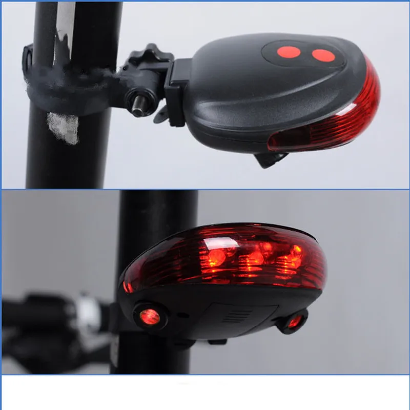 1PC Cycling Bike Light Bicycle 2 Laser Projector Red Lamps Beam and 3 LED Rear Tail Lamp Bicycle Light Safety Warning Light