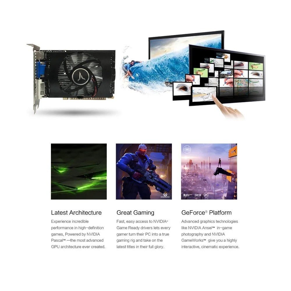 Графическая карта Yeston Geforce GT730 2G D5 VA графическая NVIDIA Pascal 902 5012 МГц 2G/DDR5/64 бит для