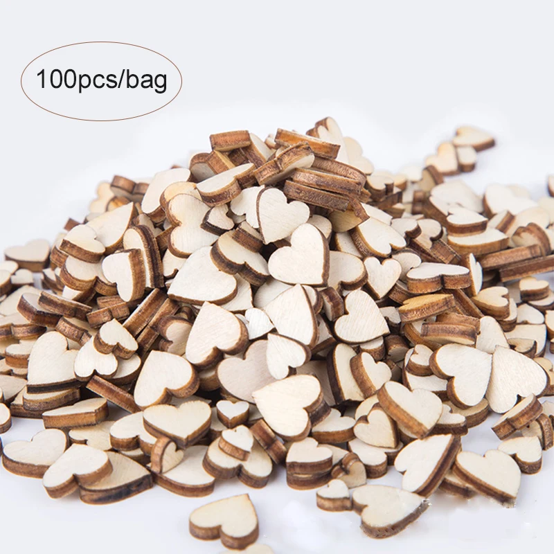 100 шт./пакет сердечки Деревянные поделки Свадебные украшения фестиваля DIY день
